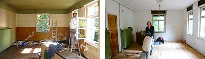 Gesindestube vor und nach der Renovierung - Ehrenamtliche Einsätze auf dem Hofgut Oberfeld in Darmstadt